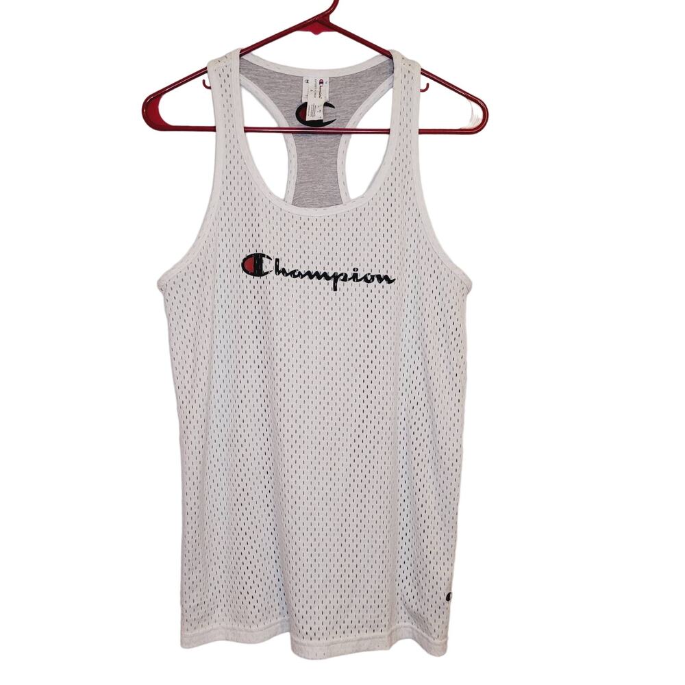Champion womens white graphic logo perforated athletic tank top size medium